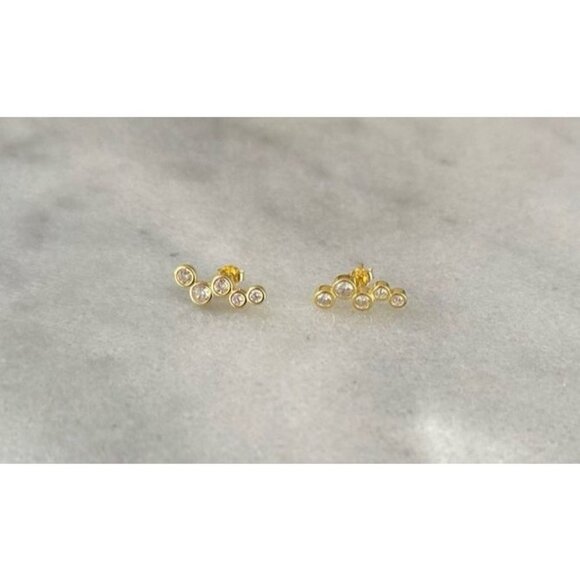 Gold Round Cluster Arch Earrings Sterling Silver Brand New - Picture 2 of 5